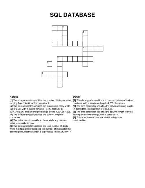 SQL DATABASE Crossword Puzzle