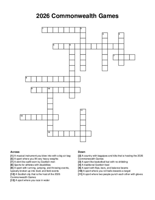 2026 Commonwealth Games Crossword Puzzle