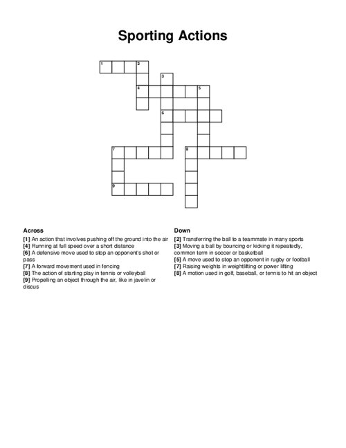 Sporting Actions Crossword Puzzle