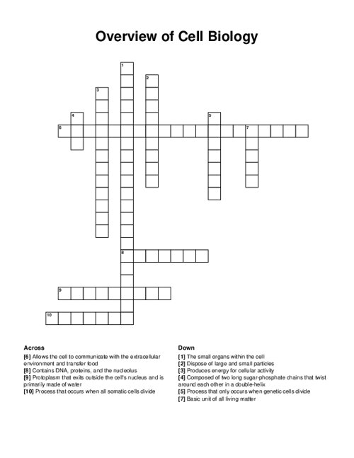 Overview of Cell Biology Crossword Puzzle