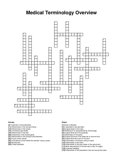 Medical Terminology Overview Crossword Puzzle