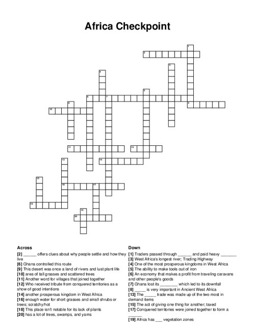 Africa Checkpoint Crossword Puzzle