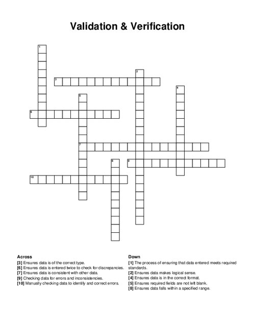 Validation & Verification Crossword Puzzle