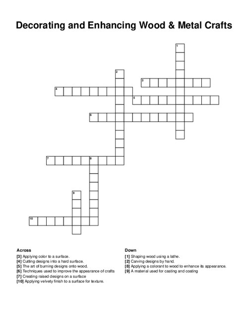 Decorating and Enhancing Wood & Metal Crafts Crossword Puzzle