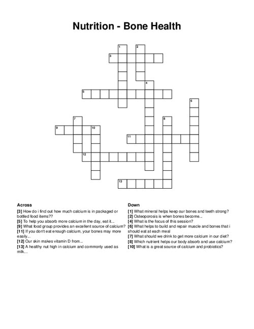 Nutrition - Bone Health Crossword Puzzle