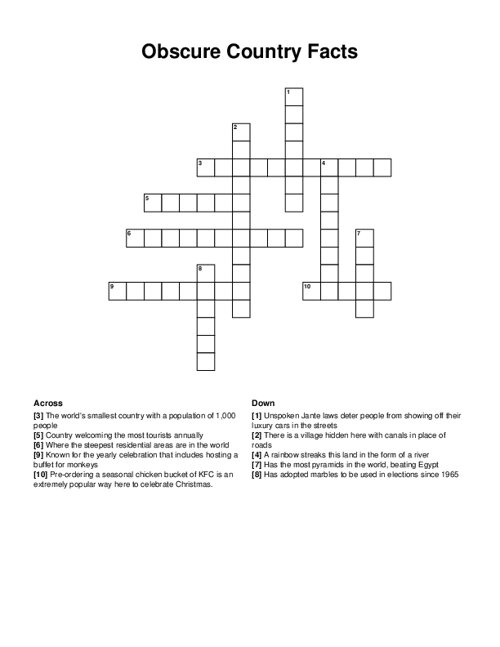 Obscure Country Facts Crossword Puzzle