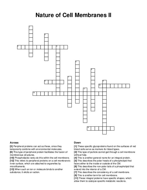 Nature of Cell Membranes II Crossword Puzzle