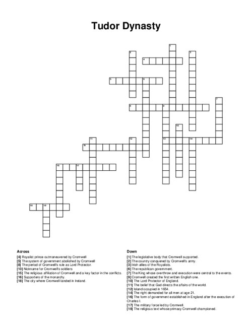 Tudor Dynasty Crossword Puzzle