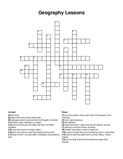 Geography Lessons Crossword Puzzle