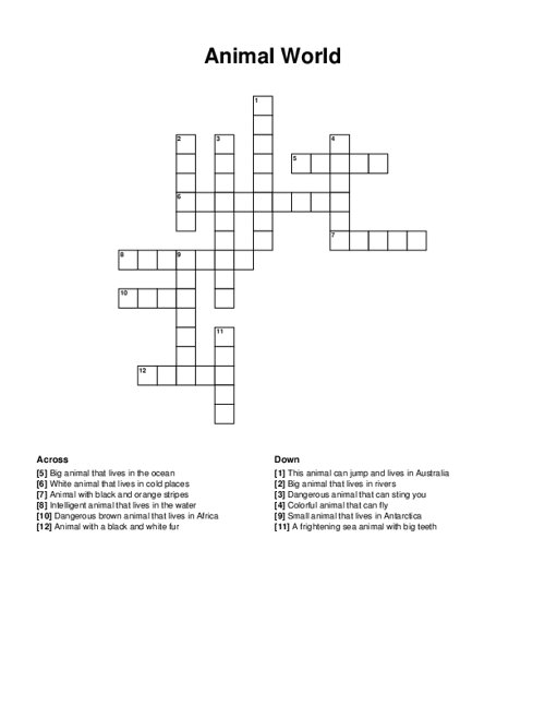 Animal World Crossword Puzzle