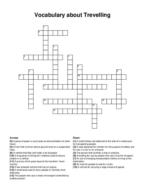 Vocabulary about Trevelling Crossword Puzzle