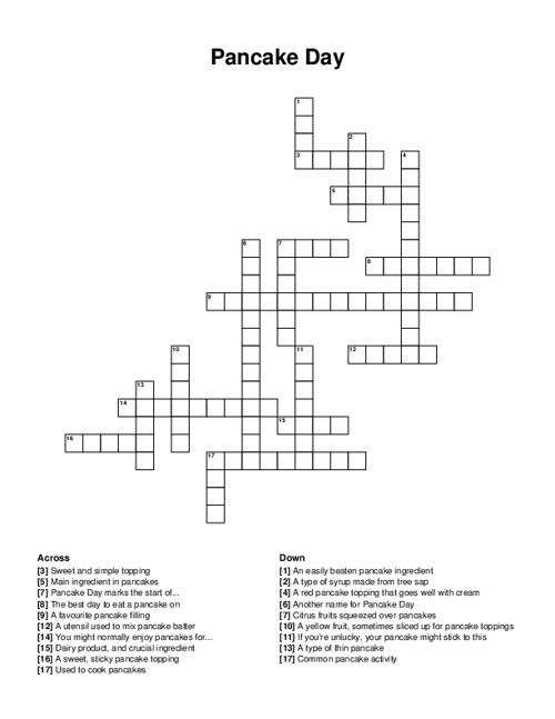 Pancake Day Crossword Puzzle