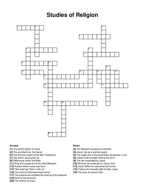 Studies of Religion Crossword Puzzle