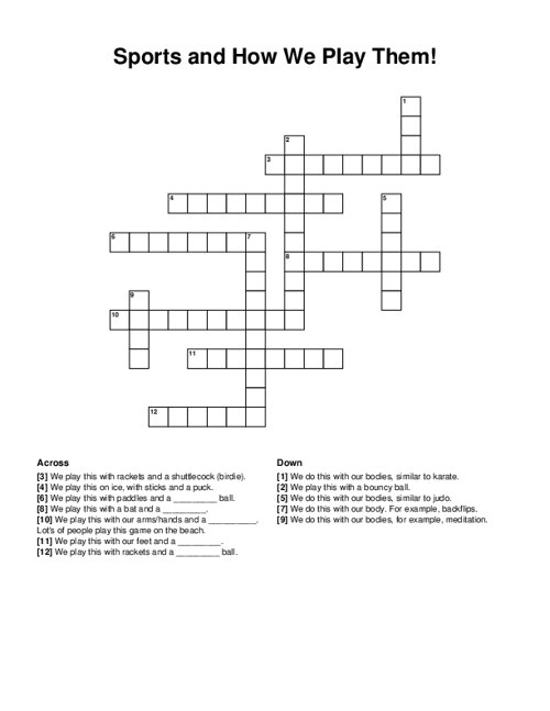 Sports and How We Play Them! Crossword Puzzle