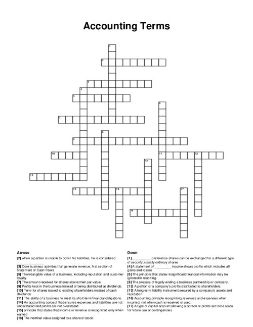 Accounting Terms Crossword Puzzle