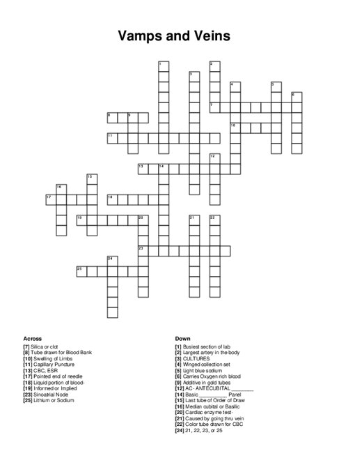 Vamps and Veins Crossword Puzzle