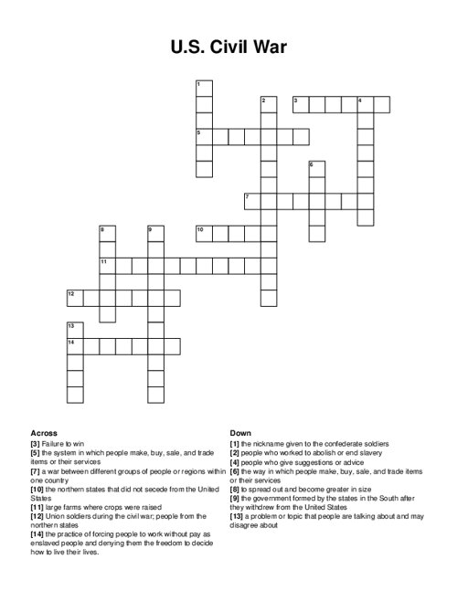 U.S. Civil War Crossword Puzzle