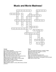 Music and Movie Madness! crossword puzzle