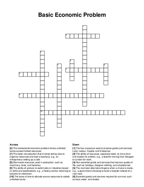 Basic Economic Problem Crossword Puzzle