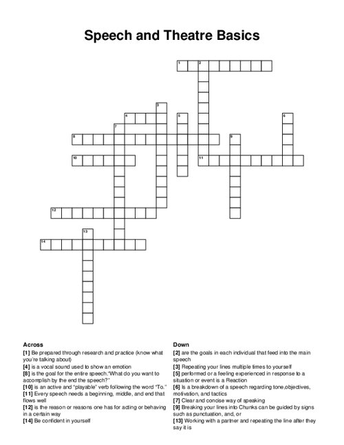 Speech and Theatre Basics Crossword Puzzle