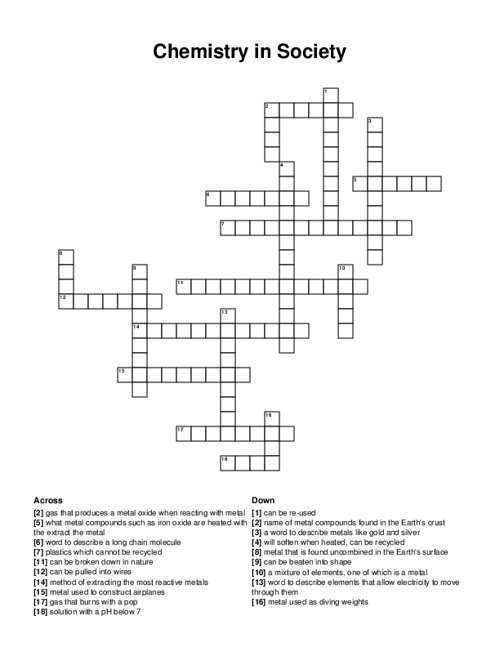 Chemistry in Society Crossword Puzzle