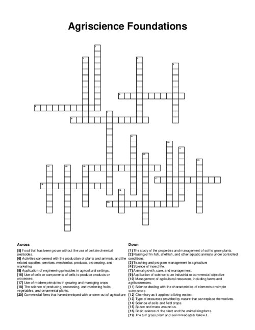 Agriscience Foundations Crossword Puzzle