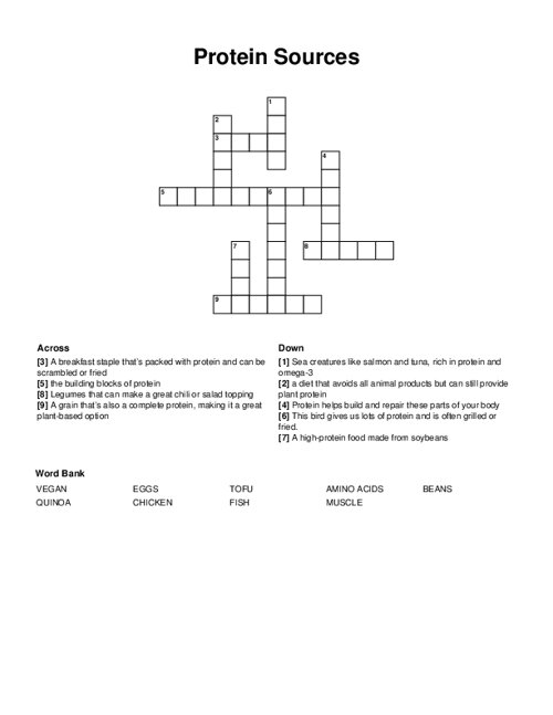 Protein Sources Crossword Puzzle