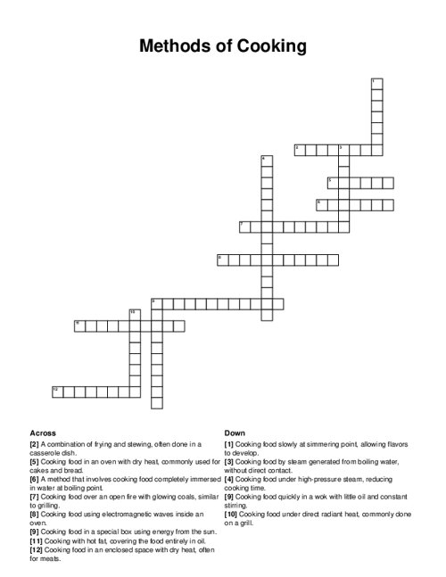 Methods of Cooking Crossword Puzzle