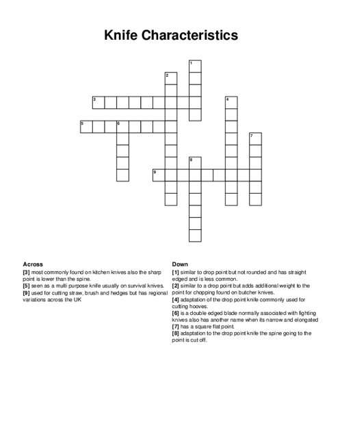 Knife Characteristics Crossword Puzzle