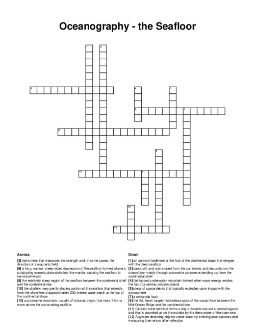 Oceanography - the Seafloor Crossword Puzzle