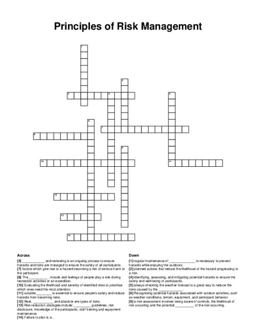 Principles of Risk Management Crossword Puzzle