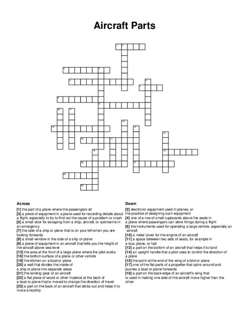 Aircraft Parts Crossword Puzzle