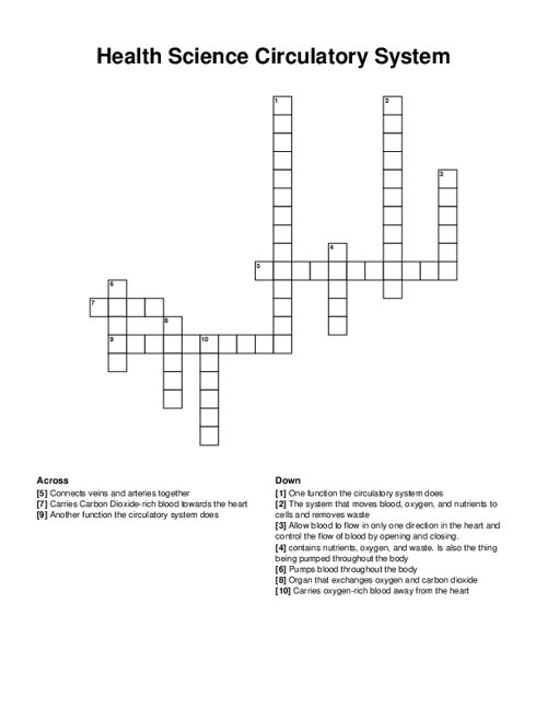 Health Science Circulatory System Crossword Puzzle