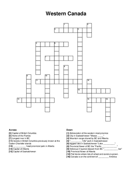 Western Canada Crossword Puzzle