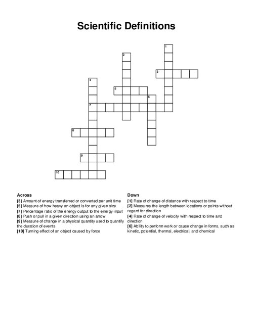 Scientific Definitions Crossword Puzzle