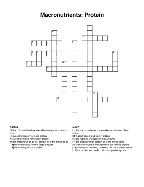 Macronutrients: Protein Crossword Puzzle