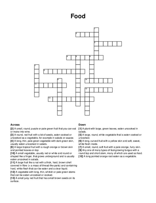 Food Crossword Puzzle