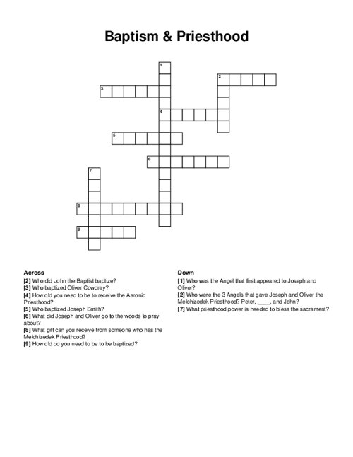 Baptism & Priesthood Crossword Puzzle