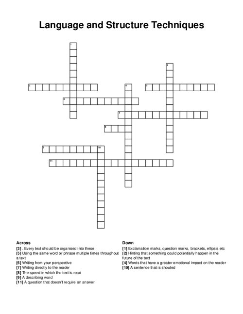 Language and Structure Techniques Crossword Puzzle