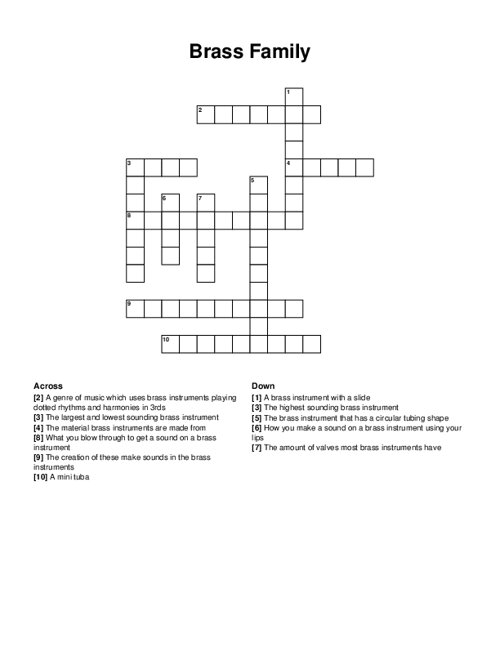 Brass Family Crossword Puzzle