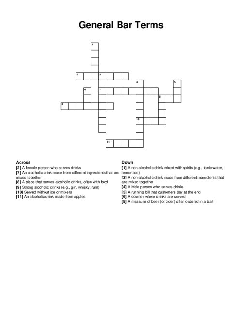 General Bar Terms Crossword Puzzle