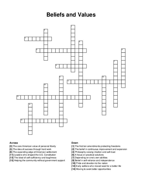 Beliefs and Values Crossword Puzzle