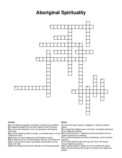 Aboriginal Spirituality Crossword Puzzle