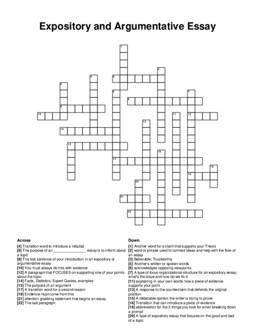 Expository and Argumentative Essay Crossword Puzzle