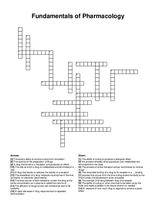 Fundamentals of Pharmacology Crossword Puzzle