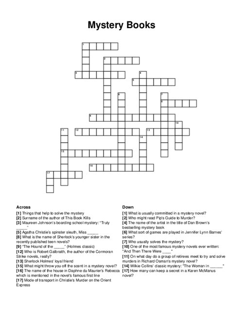 Mystery Books Crossword Puzzle