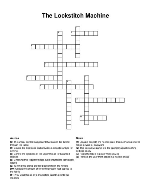 The Lockstitch Machine Crossword Puzzle