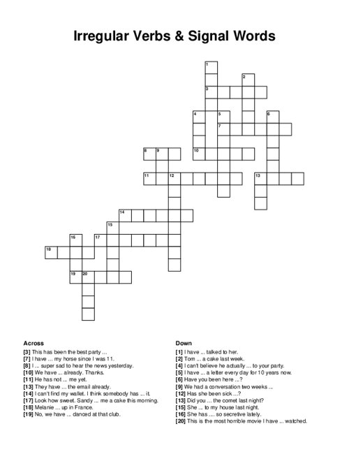 Irregular Verbs & Signal Words Crossword Puzzle