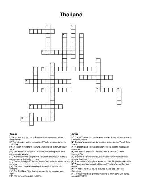 Thailand Crossword Puzzle