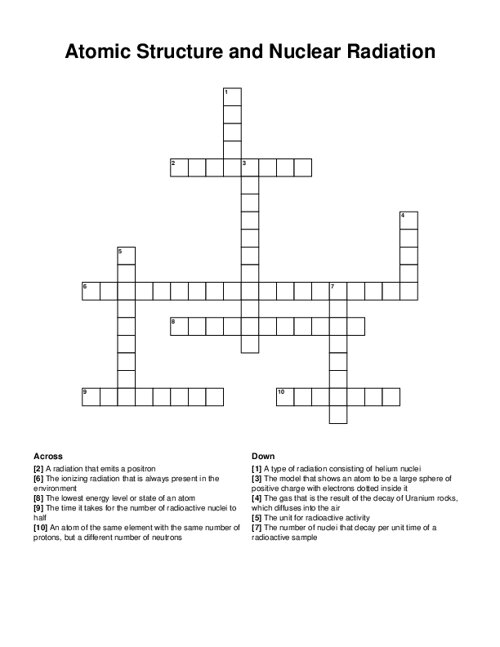 Atomic Structure and Nuclear Radiation Crossword Puzzle